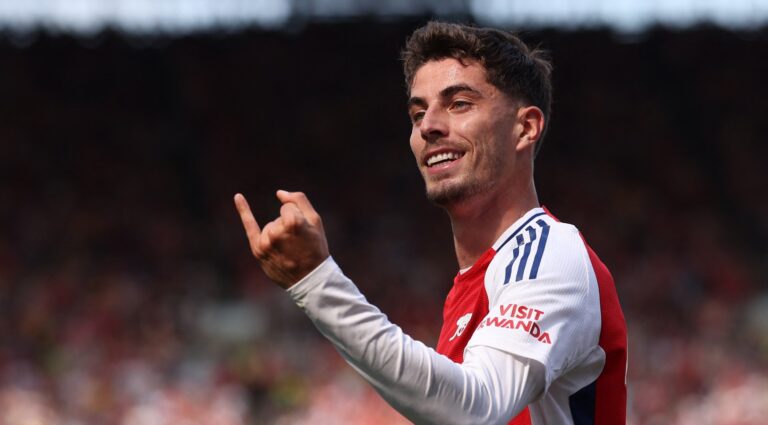 Arsenal's Kai Havertz celebrating goal against Wolves