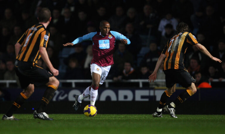 Savio Nsereko in West Ham United kit during a Premier League match, symbolising his unfulfilled potential after a high-profile transfer.