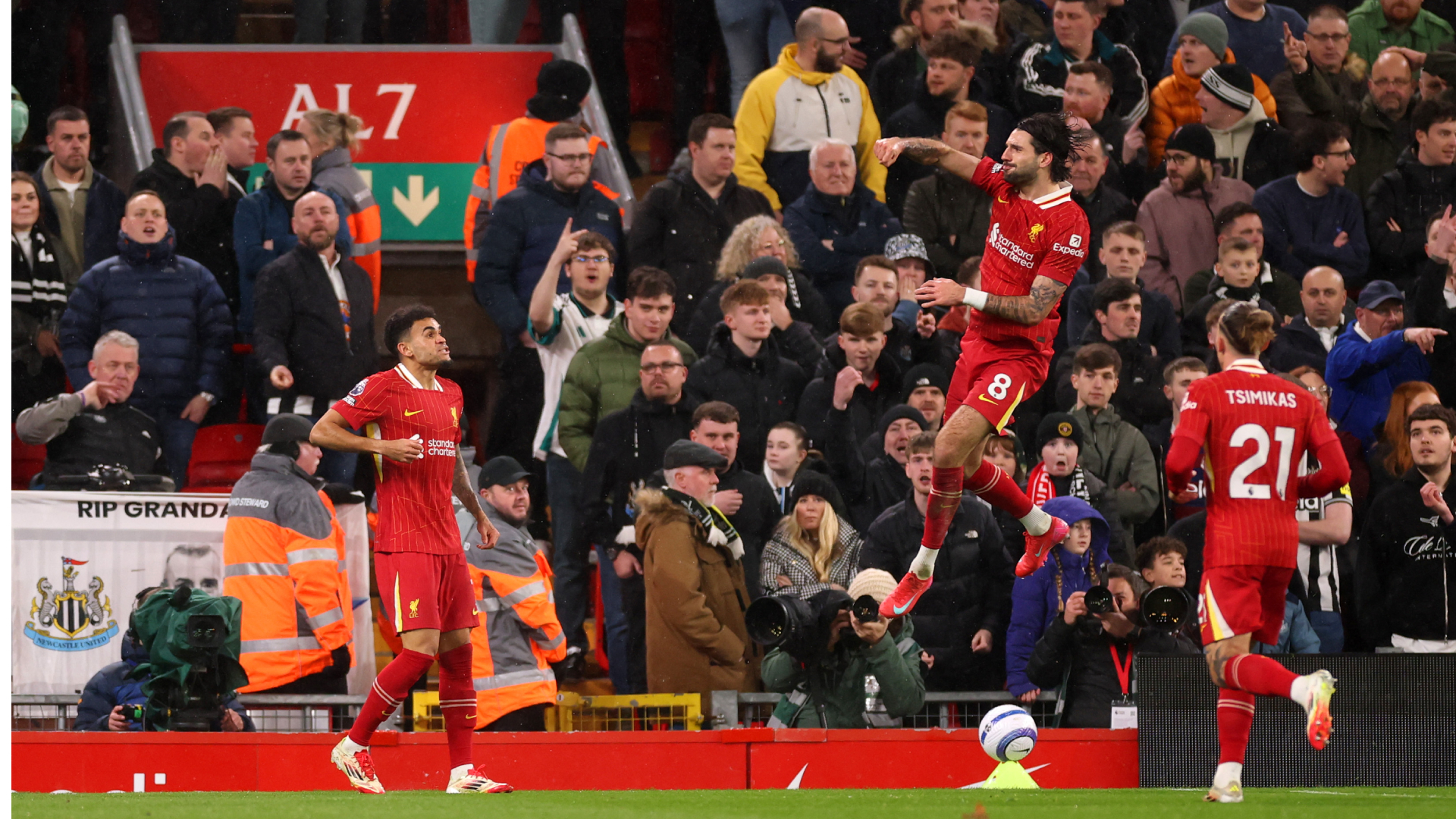 Dominik Szoboszlai celebrating against Newcastle